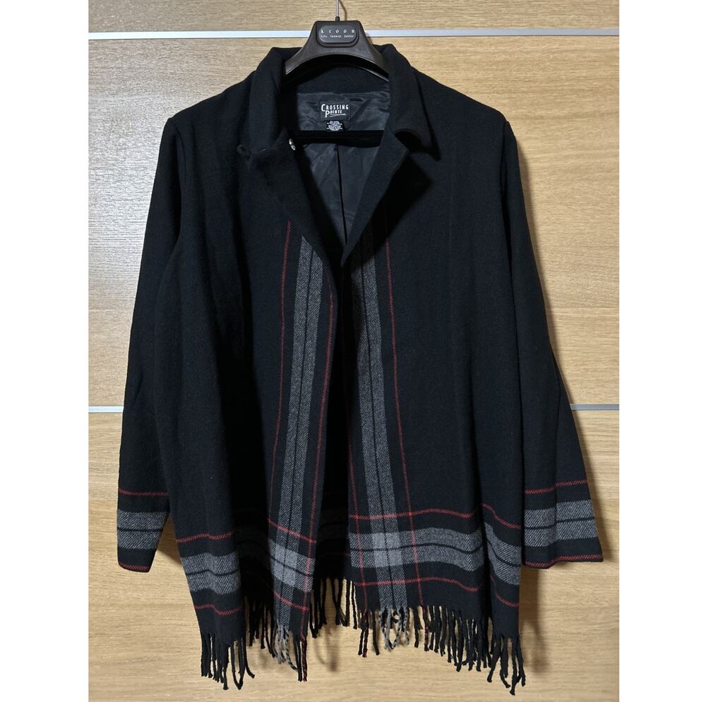 Crossing Pointe Women’s Sz 2XL MS Wool Blend light blanket Wrap Coat tasseled